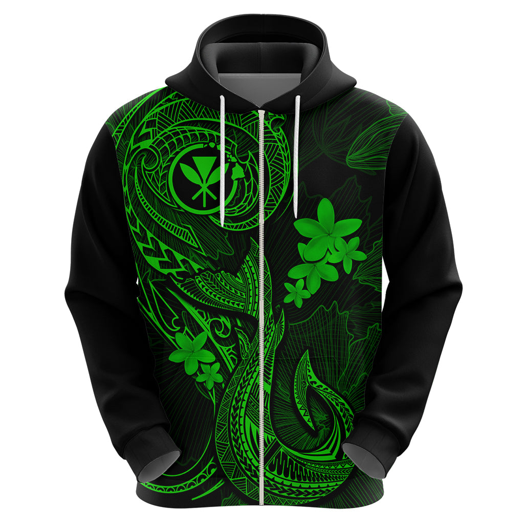 Hawaii Hoodie Fish Hook Tattoo Mix Polynesian Plumeria Green Version - Wonder Print Shop