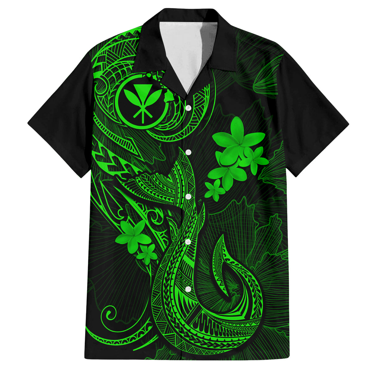 Hawaii Kid Hawaiian Shirt Fish Hook Tattoo Mix Polynesian Plumeria Green Version - Wonder Print Shop