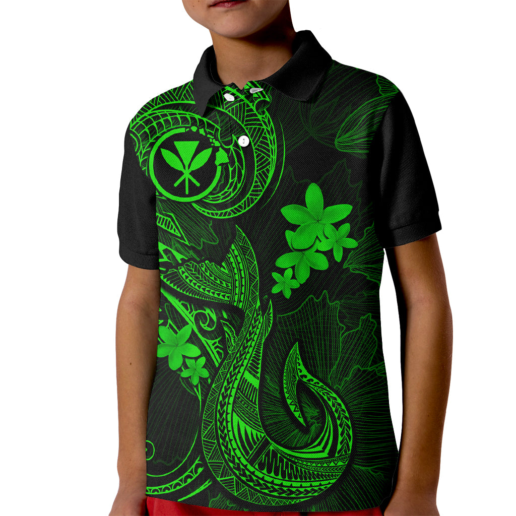 Hawaii Kid Polo Shirt Fish Hook Tattoo Mix Polynesian Plumeria Green Version - Wonder Print Shop