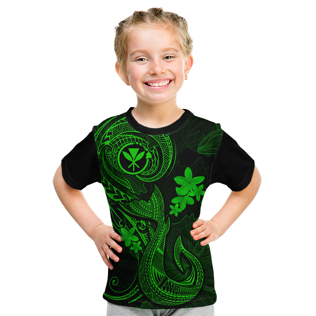 Hawaii Kid T Shirt Fish Hook Tattoo Mix Polynesian Plumeria Green Version - Wonder Print Shop
