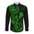Hawaii Long Sleeve Button Shirt Fish Hook Tattoo Mix Polynesian Plumeria Green Version - Wonder Print Shop