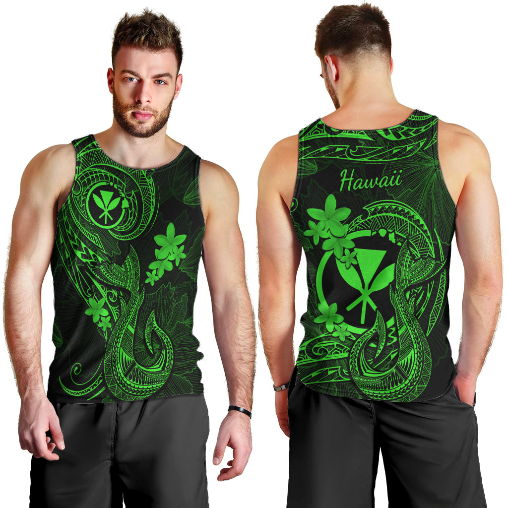 hawaii-men-tank-top-fish-hook-tattoo-mix-polynesian-plumeria-green-version