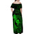 Hawaii Off Shoulder Maxi Dress Fish Hook Tattoo Mix Polynesian Plumeria Green Version - Wonder Print Shop
