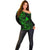 Hawaii Off Shoulder Sweater Fish Hook Tattoo Mix Polynesian Plumeria Green Version - Wonder Print Shop