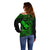 Hawaii Off Shoulder Sweater Fish Hook Tattoo Mix Polynesian Plumeria Green Version - Wonder Print Shop