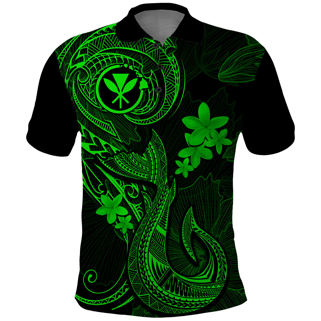 Hawaii Polo Shirt Fish Hook Tattoo Mix Polynesian Plumeria Green Version - Wonder Print Shop