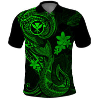 Hawaii Polo Shirt Fish Hook Tattoo Mix Polynesian Plumeria Green Version - Wonder Print Shop