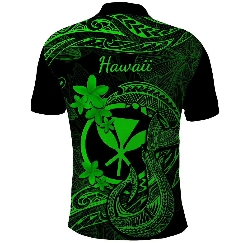 Hawaii Polo Shirt Fish Hook Tattoo Mix Polynesian Plumeria Green Version - Wonder Print Shop