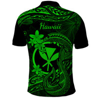 Hawaii Polo Shirt Fish Hook Tattoo Mix Polynesian Plumeria Green Version - Wonder Print Shop