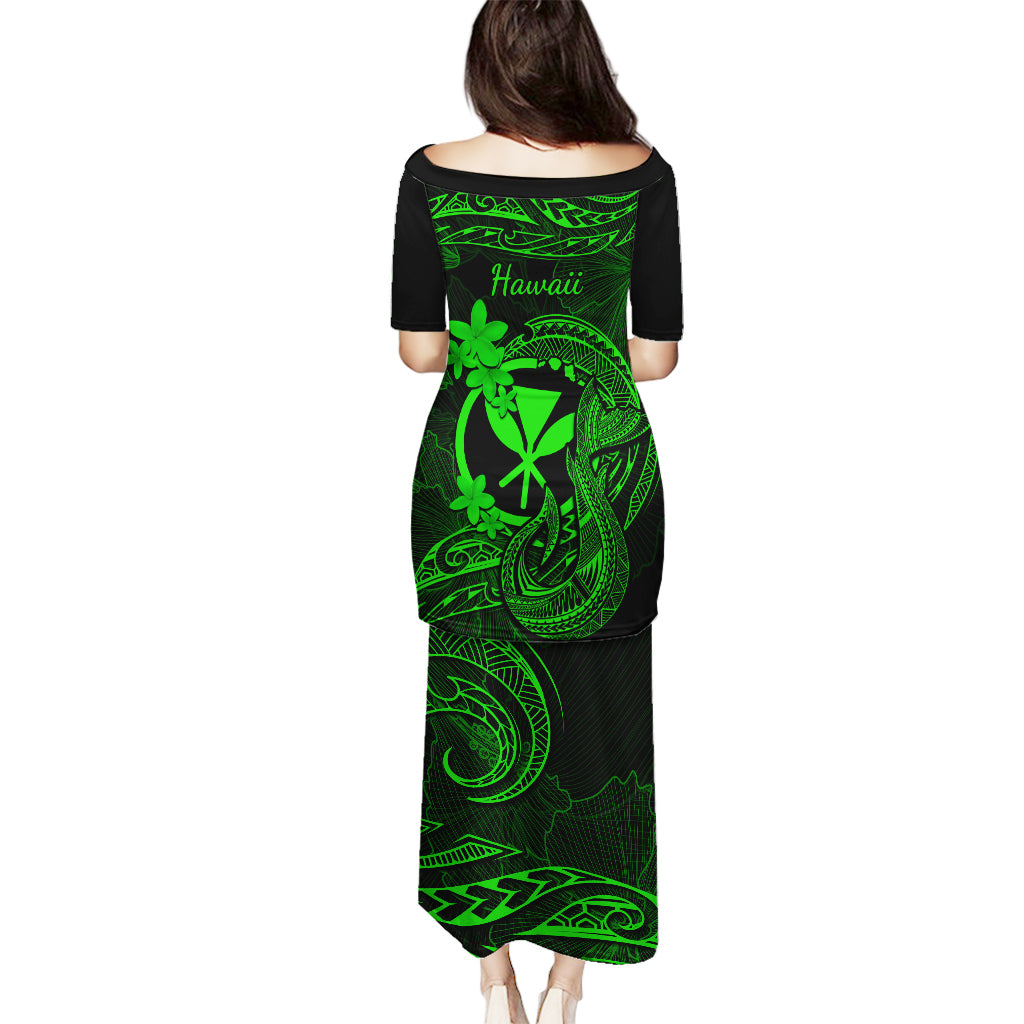 Hawaii Puletasi Fish Hook Tattoo Mix Polynesian Plumeria Green Version - Wonder Print Shop