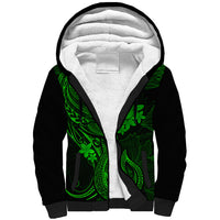 Hawaii Sherpa Hoodie Fish Hook Tattoo Mix Polynesian Plumeria Green Version - Wonder Print Shop