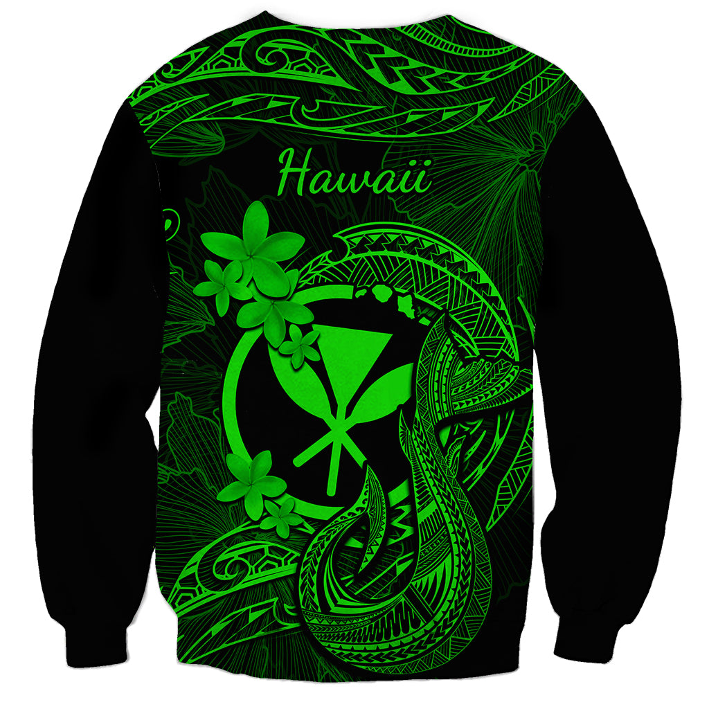 Hawaii Sweatshirt Fish Hook Tattoo Mix Polynesian Plumeria Green Version - Wonder Print Shop