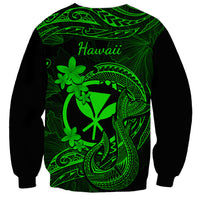 Hawaii Sweatshirt Fish Hook Tattoo Mix Polynesian Plumeria Green Version - Wonder Print Shop