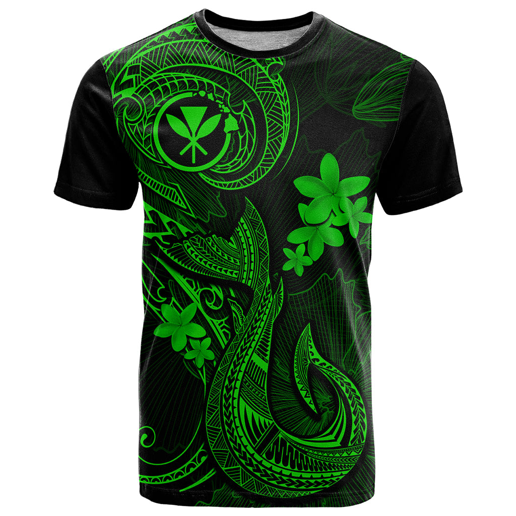 Hawaii T Shirt Fish Hook Tattoo Mix Polynesian Plumeria Green Version - Wonder Print Shop