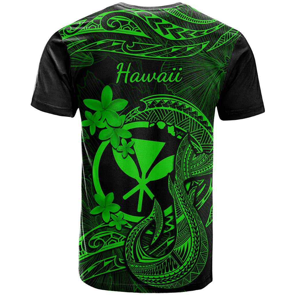 Hawaii T Shirt Fish Hook Tattoo Mix Polynesian Plumeria Green Version - Wonder Print Shop