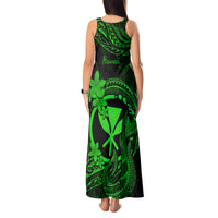 Hawaii Tank Maxi Dress Fish Hook Tattoo Mix Polynesian Plumeria Green Version - Wonder Print Shop