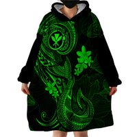 Hawaii Wearable Blanket Hoodie Fish Hook Tattoo Mix Polynesian Plumeria Green Version - Wonder Print Shop