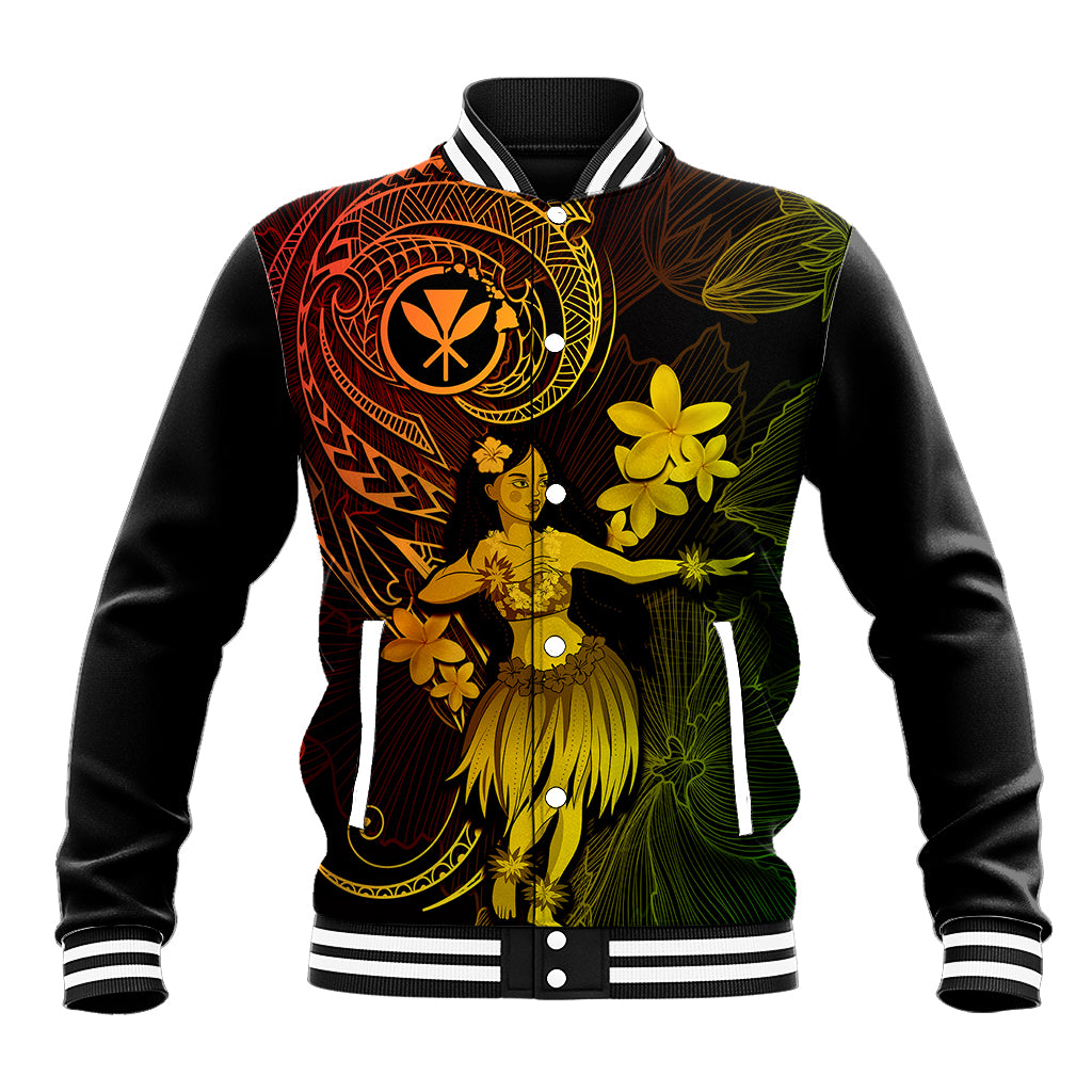 Hawaii Baseball Jacket Hula Girl Mix Polynesian Plumeria Reggae Version - Wonder Print Shop