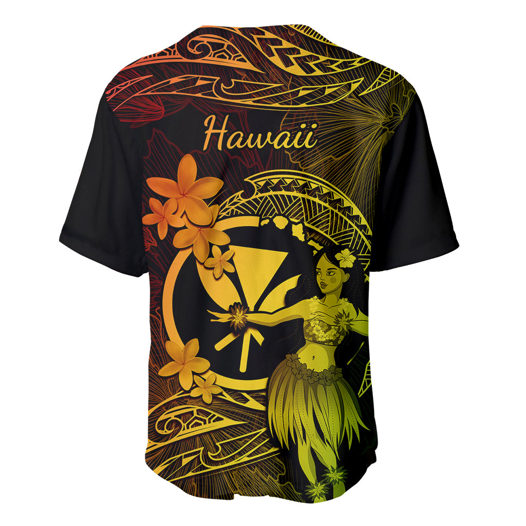 Hawaii Baseball Jersey Hula Girl Mix Polynesian Plumeria Reggae Version - Wonder Print Shop