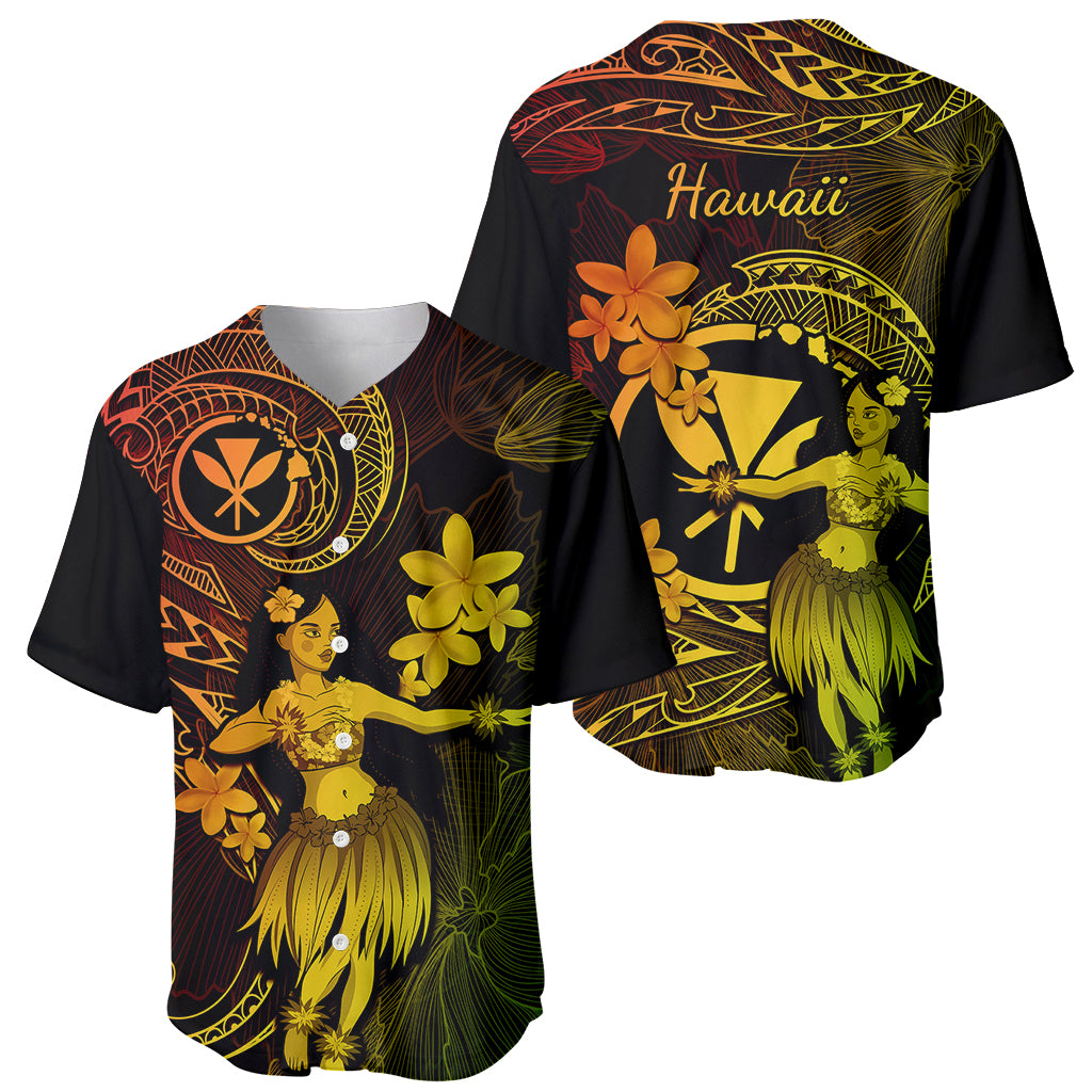 Hawaii Baseball Jersey Hula Girl Mix Polynesian Plumeria Reggae Version - Wonder Print Shop