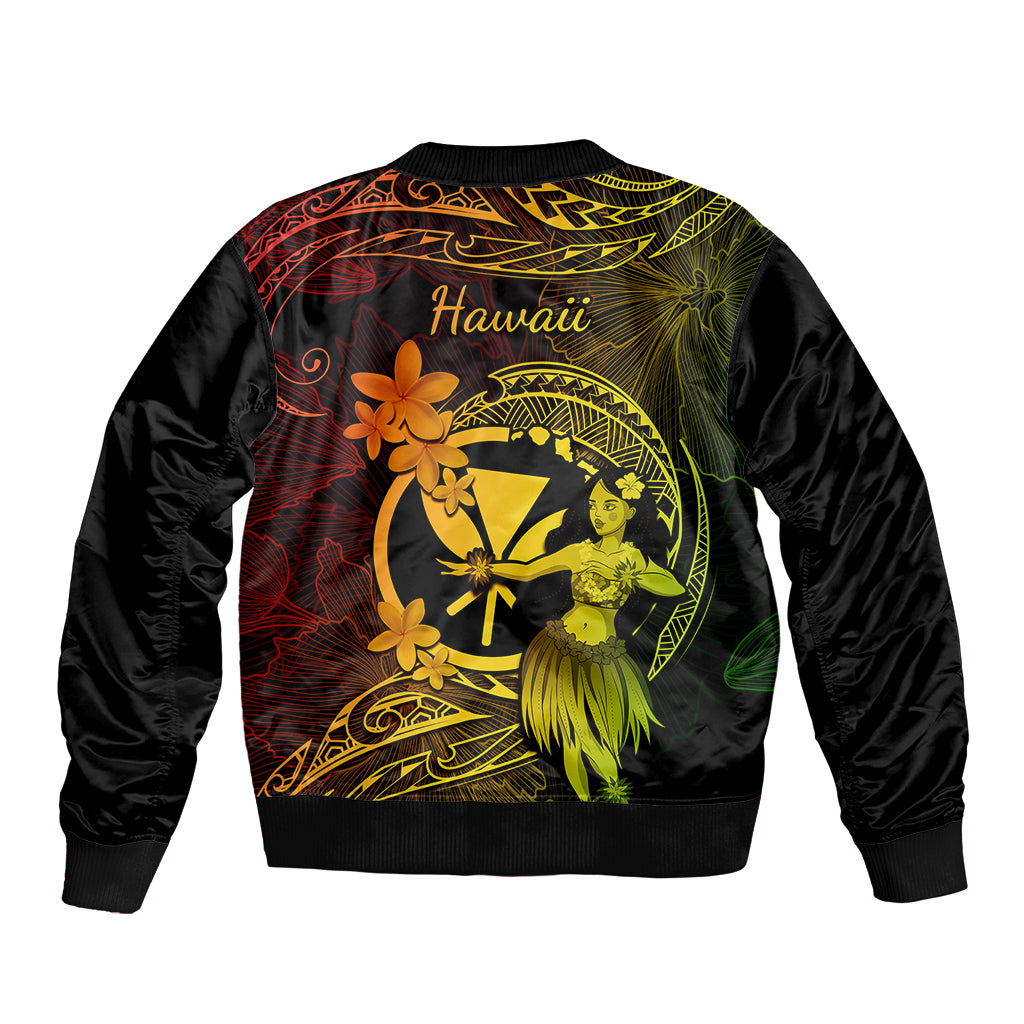 Hawaii Bomber Jacket Hula Girl Mix Polynesian Plumeria Reggae Version - Wonder Print Shop