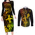 Hawaii Couples Matching Long Sleeve Bodycon Dress and Long Sleeve Button Shirts Hula Girl Mix Polynesian Plumeria Reggae Version - Wonder Print Shop