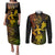 Hawaii Couples Matching Puletasi Dress and Long Sleeve Button Shirts Hula Girl Mix Polynesian Plumeria Reggae Version - Wonder Print Shop