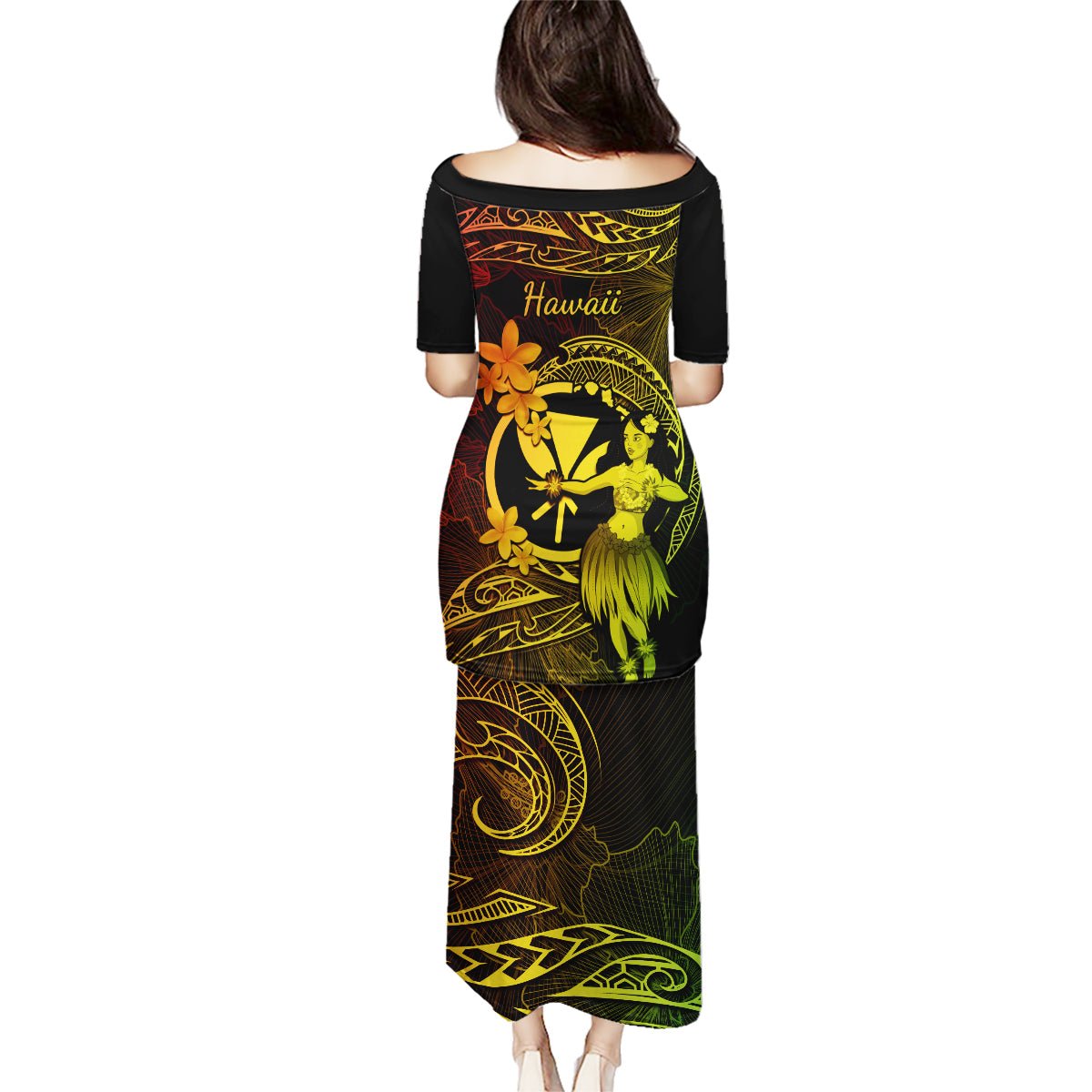 Hawaii Family Matching Puletasi Dress and Hawaiian Shirt Hula Girl Mix Polynesian Plumeria Reggae Version - Wonder Print Shop