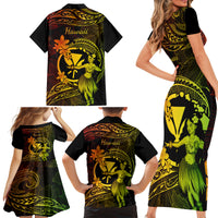 Hawaii Family Matching Short Sleeve Bodycon Dress and Hawaiian Shirt Hula Girl Mix Polynesian Plumeria Reggae Version - Wonder Print Shop