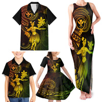 Hawaii Family Matching Tank Maxi Dress and Hawaiian Shirt Hula Girl Mix Polynesian Plumeria Reggae Version - Wonder Print Shop