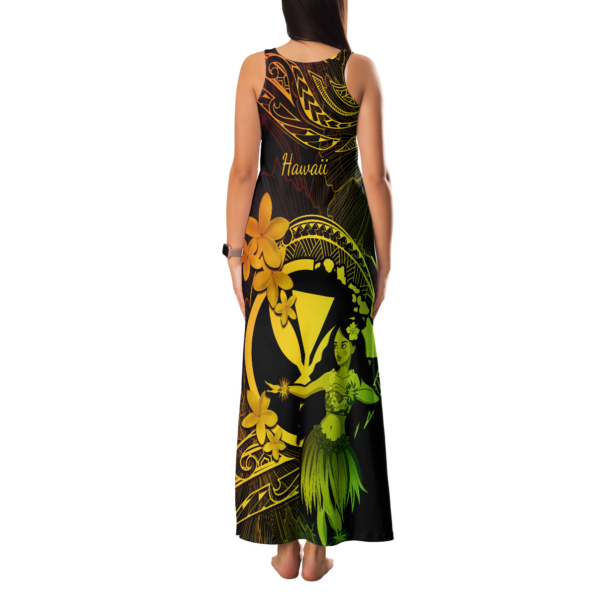 Hawaii Family Matching Tank Maxi Dress and Hawaiian Shirt Hula Girl Mix Polynesian Plumeria Reggae Version - Wonder Print Shop