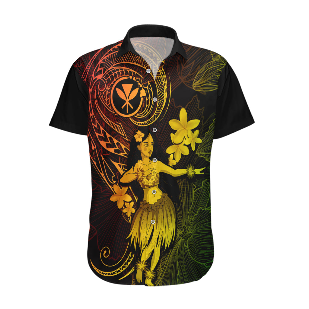 Hawaii Hawaiian Shirt Hula Girl Mix Polynesian Plumeria Reggae Version - Wonder Print Shop