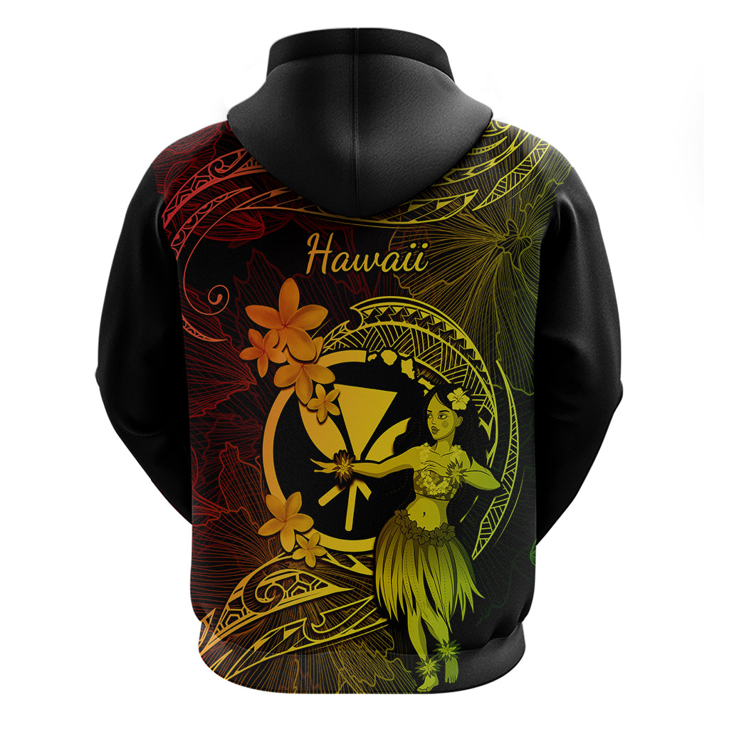 Hawaii Hoodie Hula Girl Mix Polynesian Plumeria Reggae Version - Wonder Print Shop