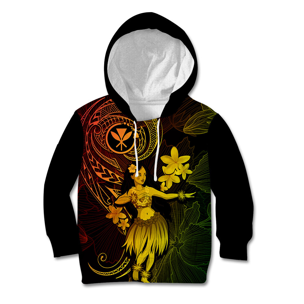 Hawaii Kid Hoodie Hula Girl Mix Polynesian Plumeria Reggae Version - Wonder Print Shop