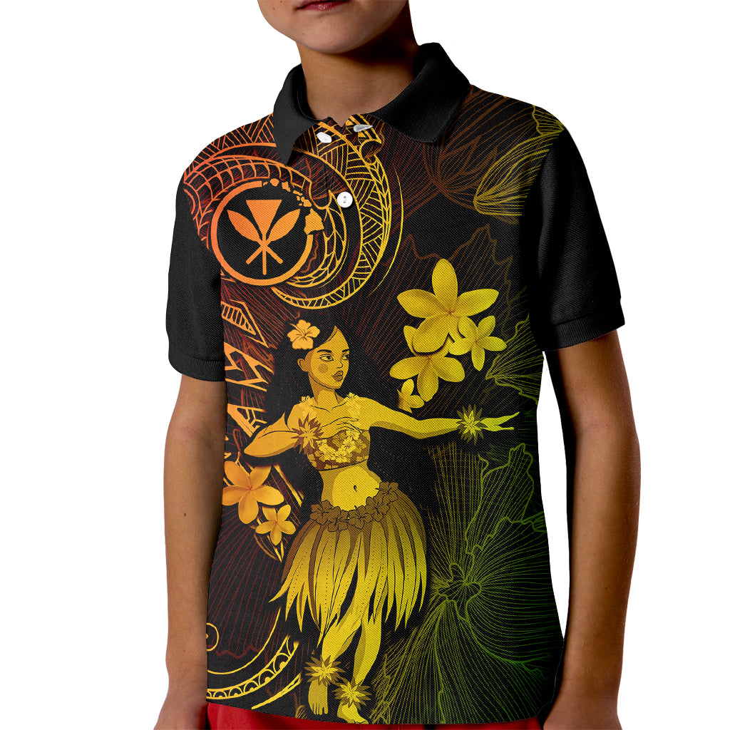 Hawaii Kid Polo Shirt Hula Girl Mix Polynesian Plumeria Reggae Version - Wonder Print Shop