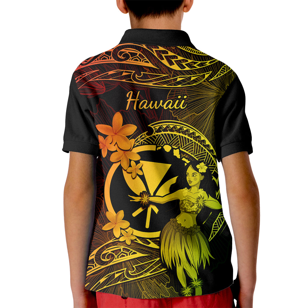 Hawaii Kid Polo Shirt Hula Girl Mix Polynesian Plumeria Reggae Version - Wonder Print Shop
