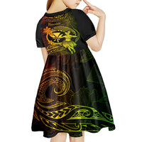 Hawaii Kid Short Sleeve Dress Hula Girl Mix Polynesian Plumeria Reggae Version - Wonder Print Shop