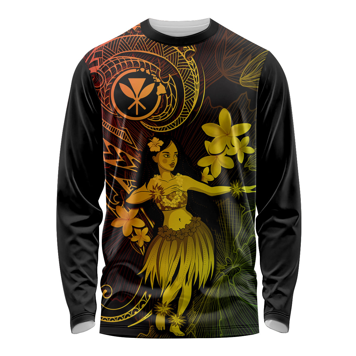 Hawaii Long Sleeve Shirt Hula Girl Mix Polynesian Plumeria Reggae Version - Wonder Print Shop
