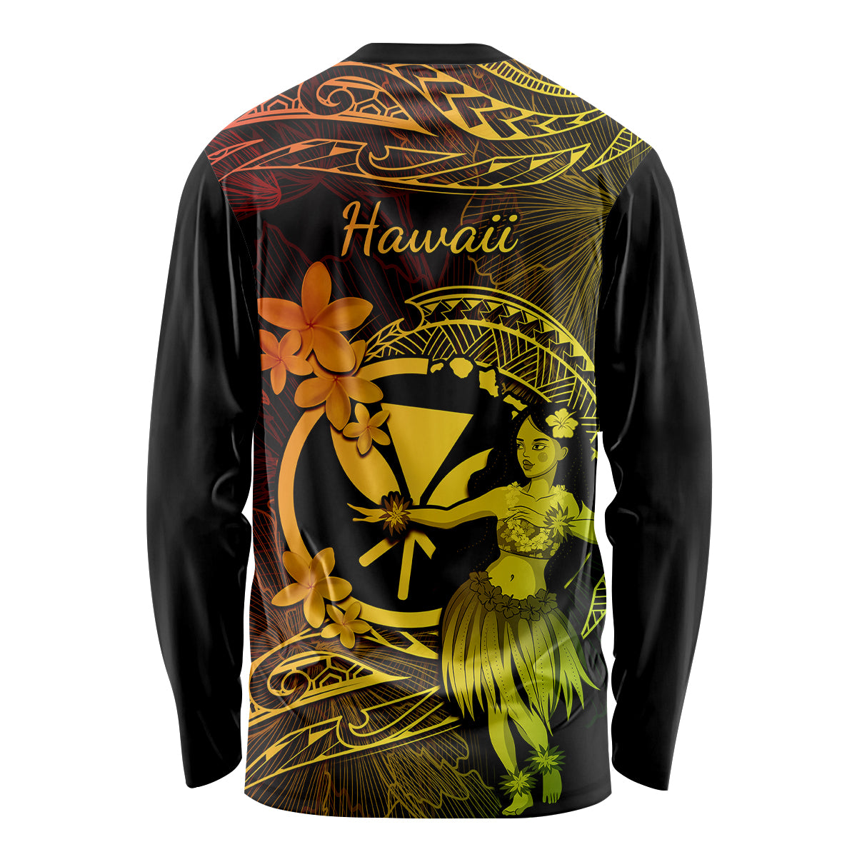 Hawaii Long Sleeve Shirt Hula Girl Mix Polynesian Plumeria Reggae Version - Wonder Print Shop