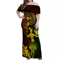 Hawaii Off Shoulder Maxi Dress Hula Girl Mix Polynesian Plumeria Reggae Version - Wonder Print Shop