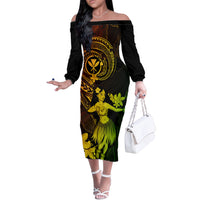 Hawaii Off The Shoulder Long Sleeve Dress Hula Girl Mix Polynesian Plumeria Reggae Version - Wonder Print Shop