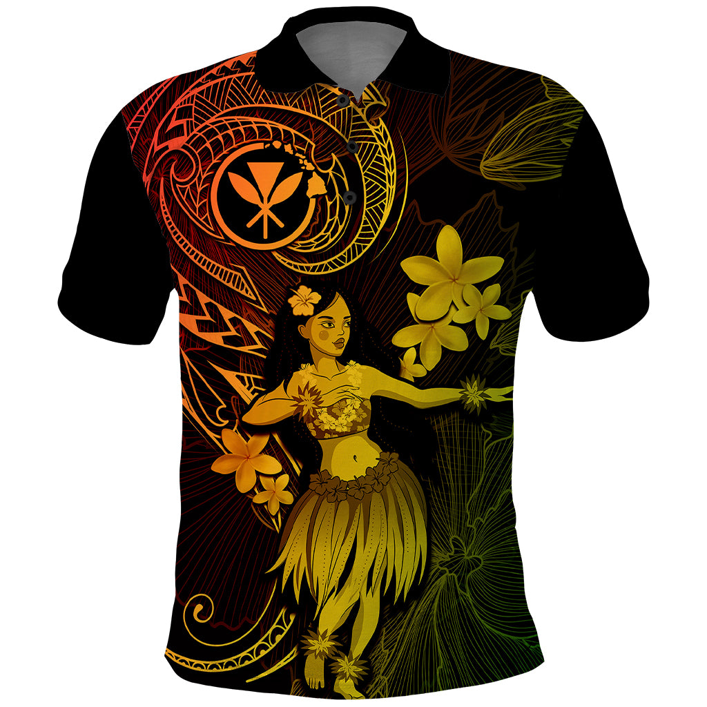 Hawaii Polo Shirt Hula Girl Mix Polynesian Plumeria Reggae Version - Wonder Print Shop