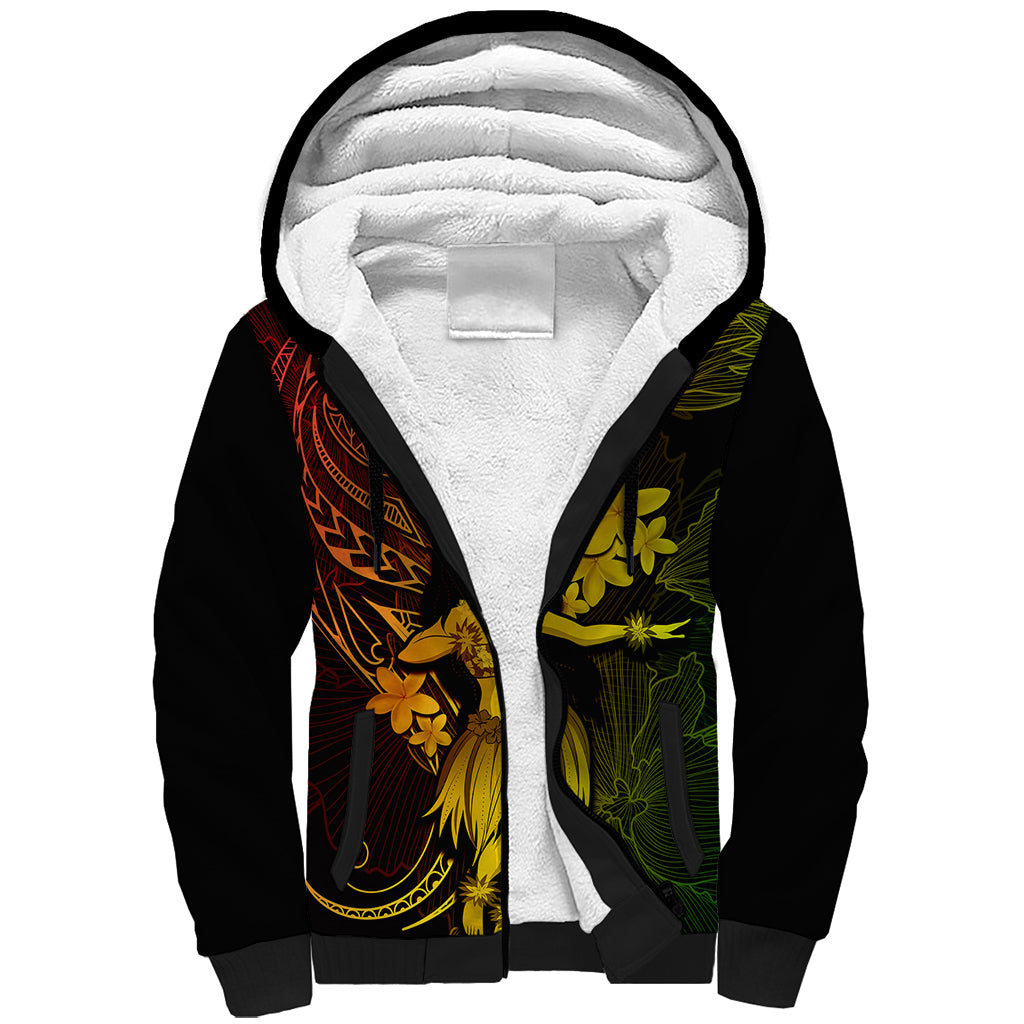 Hawaii Sherpa Hoodie Hula Girl Mix Polynesian Plumeria Reggae Version - Wonder Print Shop