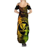 Hawaii Summer Maxi Dress Hula Girl Mix Polynesian Plumeria Reggae Version - Wonder Print Shop