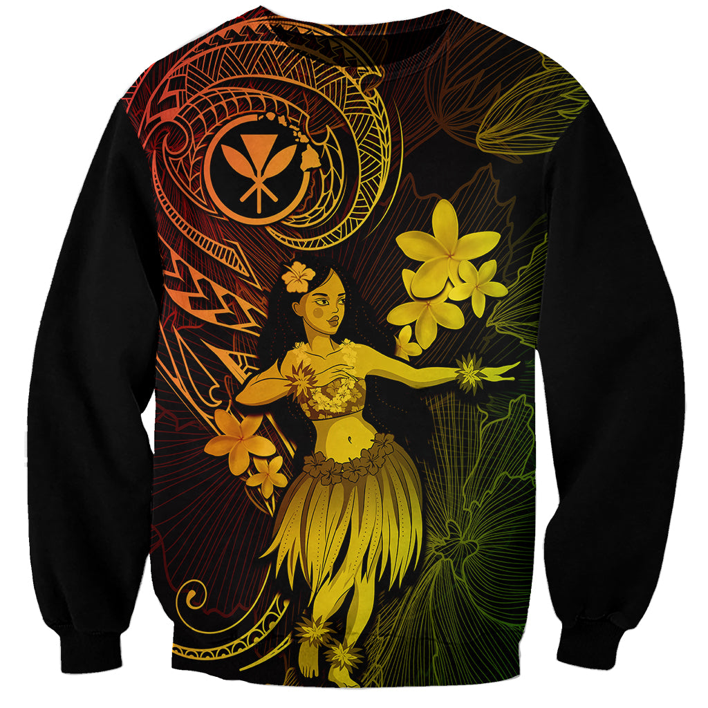 Hawaii Sweatshirt Hula Girl Mix Polynesian Plumeria Reggae Version - Wonder Print Shop