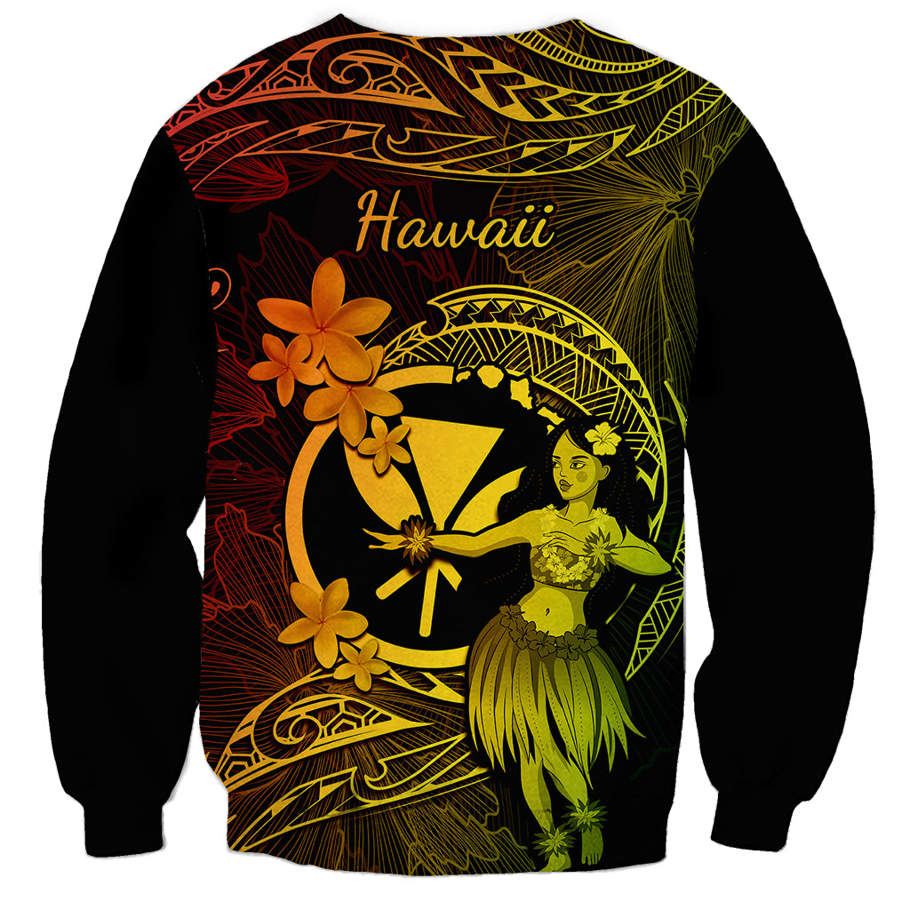 Hawaii Sweatshirt Hula Girl Mix Polynesian Plumeria Reggae Version - Wonder Print Shop