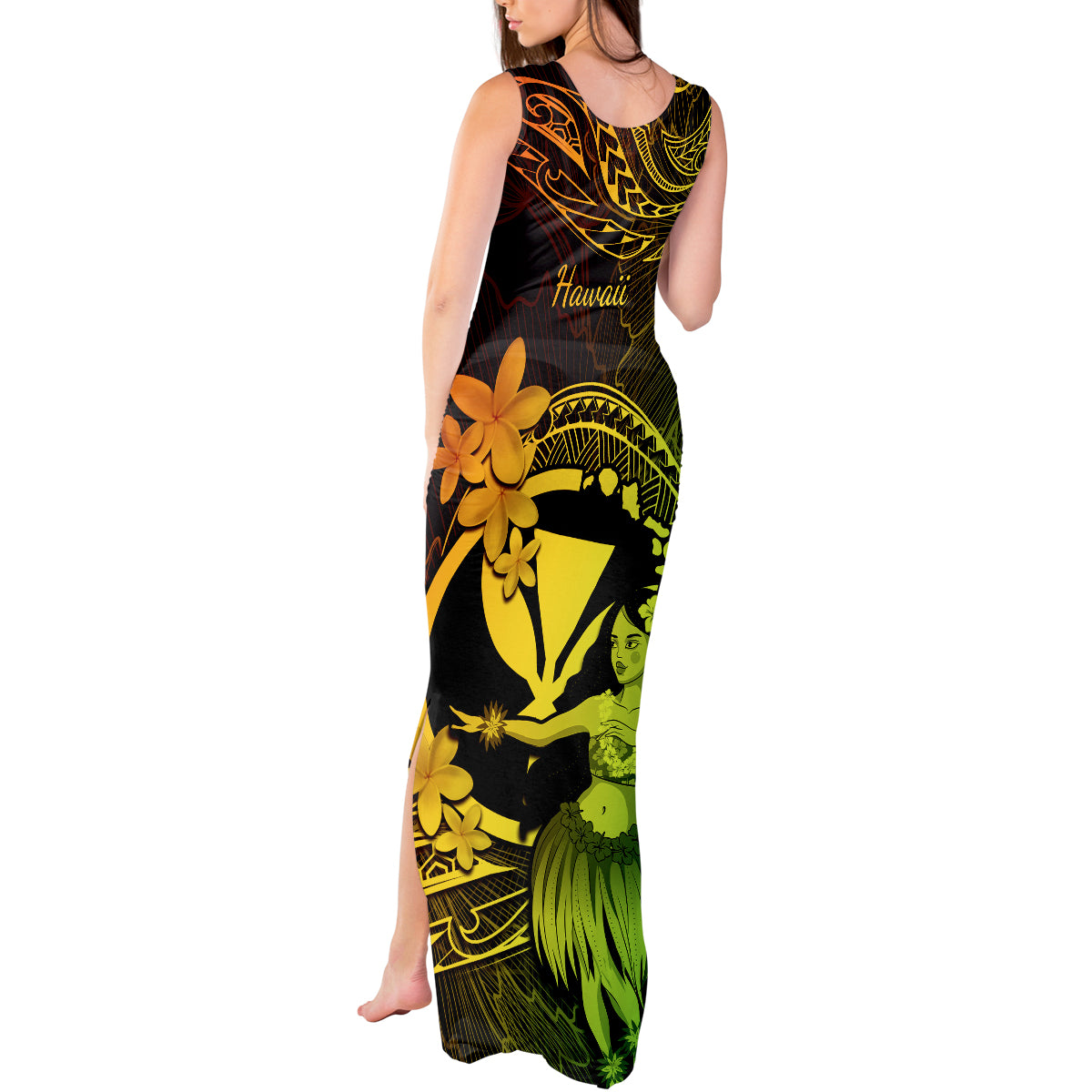 Hawaii Tank Maxi Dress Hula Girl Mix Polynesian Plumeria Reggae Version - Wonder Print Shop