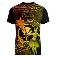 Hawaii Women V Neck T Shirt Hula Girl Mix Polynesian Plumeria Reggae Version - Wonder Print Shop