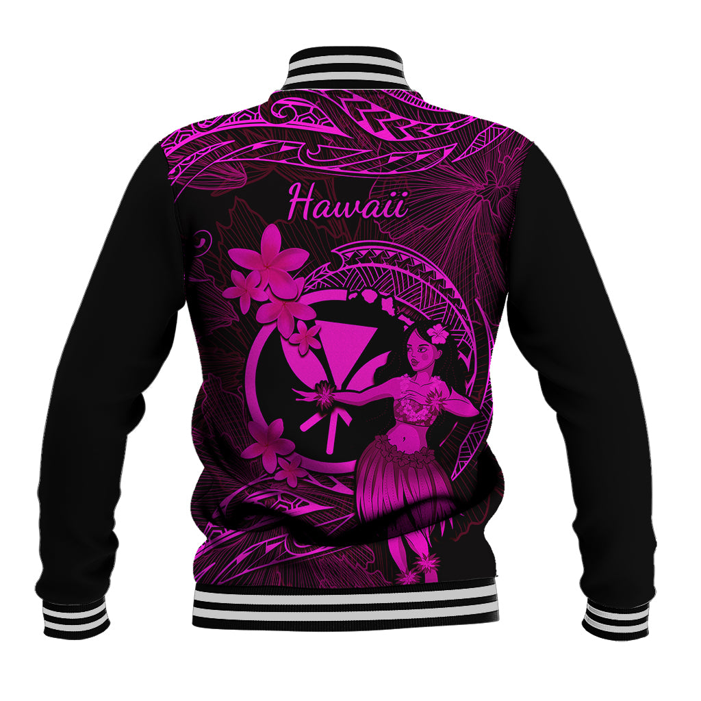 Hawaii Baseball Jacket Hula Girl Mix Polynesian Plumeria Pink Version - Wonder Print Shop