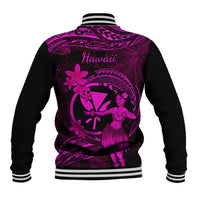 Hawaii Baseball Jacket Hula Girl Mix Polynesian Plumeria Pink Version - Wonder Print Shop
